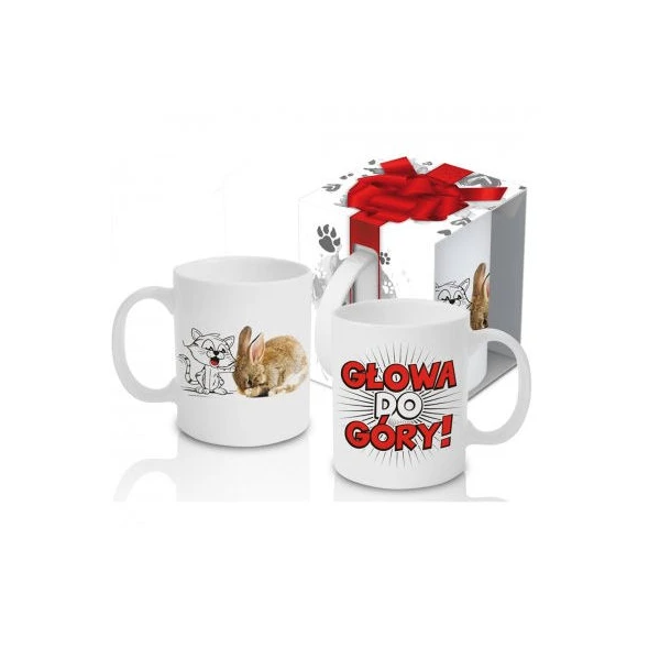 KUBEK PORCELANOWY ZWIERZAK *KOT-GLOWA DO GÓRY*