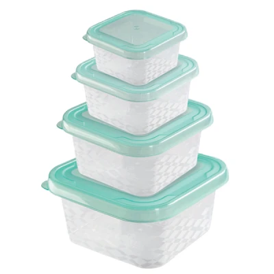 POJEMNIKI NA ŻYWNOŚĆ KOMPLET ZESTAW 4 SZT. PROSTOKĄTNE Z POKRYWKAMI