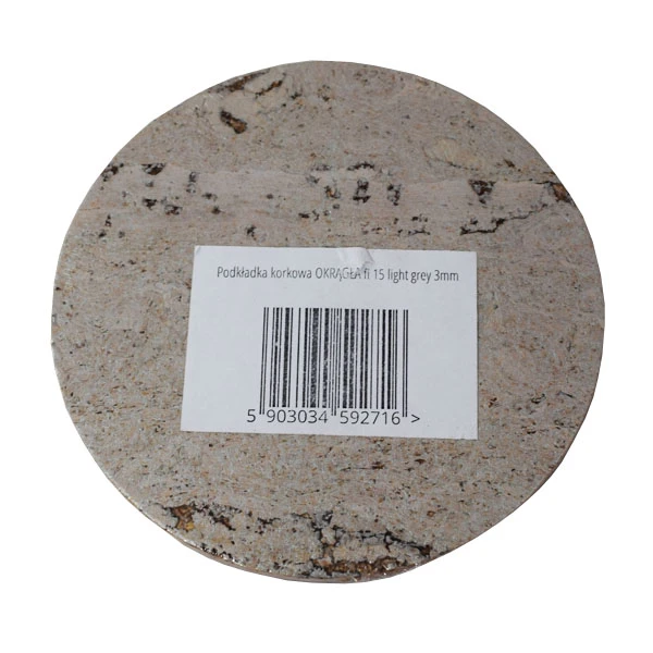 KOR-PODKŁADKA KORKOWA OKRĄGŁA FI 15 DEKOR LIGHT GREY 3MM  /4/