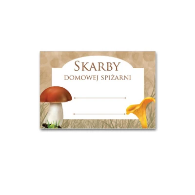 KPL. 36 ETYKIET SAMOPRZYLEPNYCH 60X40MM  *SKARBY DOMOWEJ SPIŻARNI - GRZYBY*