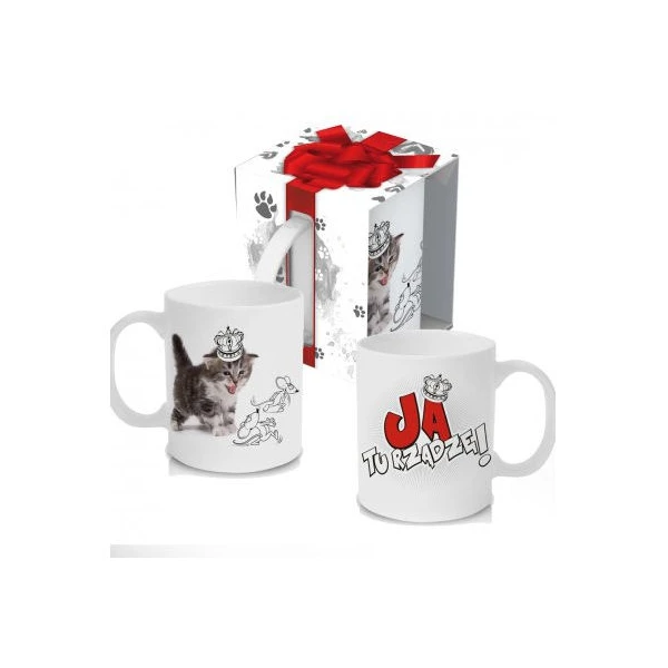 KUBEK PORCELANOWY ZWIERZAK *KOT-JA TU RZĄDZE*