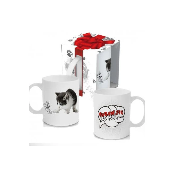 KUBEK PORCELANOWY ZWIERZAK *KOT-POBAW SIĘ ZE MNĄ*
