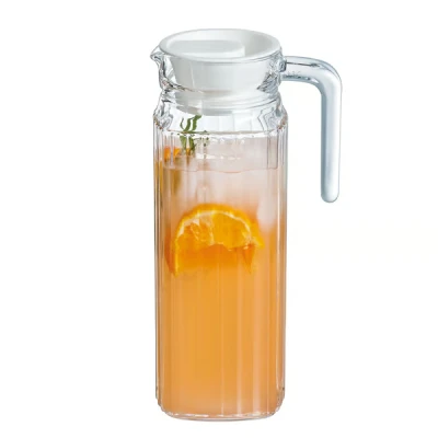 DZBANEK SZKLANY 1,1L Z POKRYWKĄ BIAŁA POKRYWA DO WODY SOKÓW NAPOJÓW