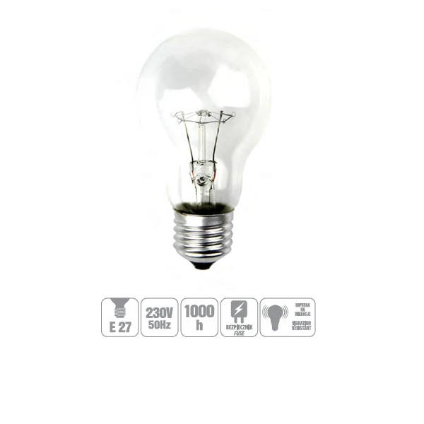 ŻARÓWKA WSTRZĄSOODPORNA GLIS-100CL 100W E27 A55 PRZEZROCZYSTA
