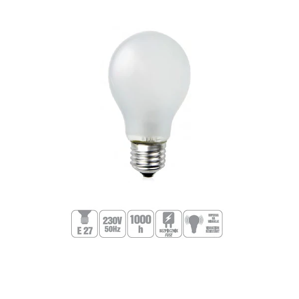 ŻARÓWKA WSTRZĄSOODPORNA GLIS-100FR 100W E27 A55 MATOWA