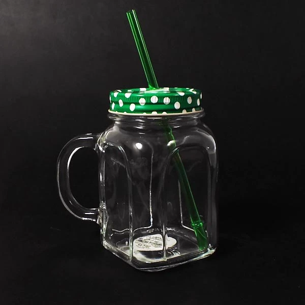 DAJ-KUBEK SZKLANY 450ML Z RĄCZKĄ ZAKRĘTKĄ I RURKĄ ZIELONY