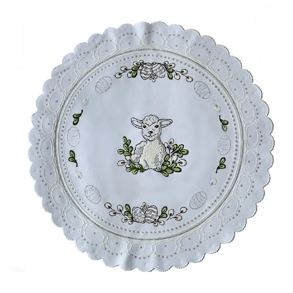 ROD-SERWETKA FI 35CM *WIELKANOC BARANEK* /6/ SREBRNY