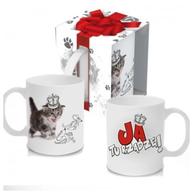KUBEK PORCELANOWY ZWIERZAK *KOT-JA TU RZĄDZE*