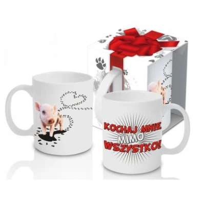 KUBEK PORCELANOWY ZWIERZAK *ŚWINKA-KOCHAJ MNIE*