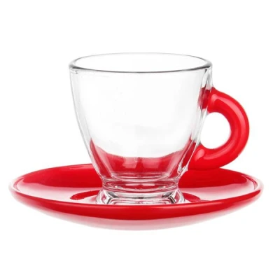 GLA-KPL. FILIŻANKA+SPODEK 85ML CZERWONE *UCHO*