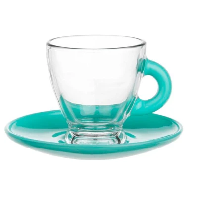 GLA-KPL. FILIŻANKA+SPODEK 85ML TURKUSOWE *UCHO*