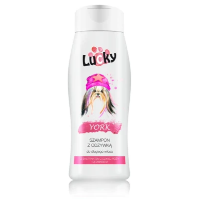 SZAMPON DLA PSA *LUCKY YORK*  Z ODŻYWKĄ DO DŁUGIEJ SIERŚCI 240ML