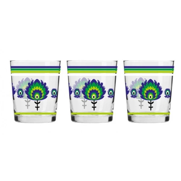 KR-KOMPLET 3 SZKLANEK 250ML *FOLK ZIELONO-FIOLETOWY* 9510