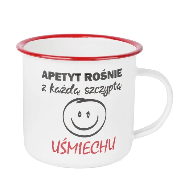 TAD-KUBEK EMAL. BIAŁY ZDOB. 10CM 750ML *APETYT ROŚNIE*