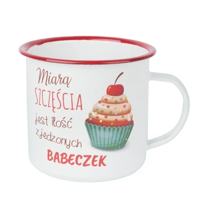 TAD-KUBEK EMAL. BIAŁY ZDOB. 10CM 750ML *MIARA SZCZĘŚCIA*