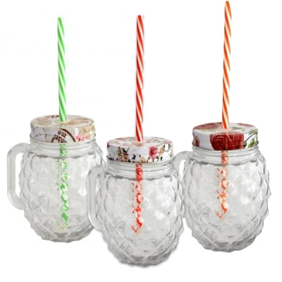 CH-KUBEK SZKLANY *ANANAS* 500ML Z RĄCZKĄ ZAKRĘTKĄ I RURKĄ