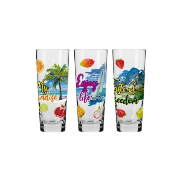 KR-KPL. 3-SZKLANEK DO NAPOJÓW 350ML ZDOBINE WYSOKIE 9613-0350 *PLAŻA*