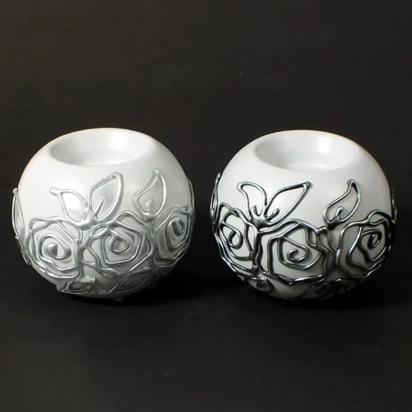 CER-ŚWIECZNIK KULA MINI *DECOR SZARY RÓŻA* C-203DSZ