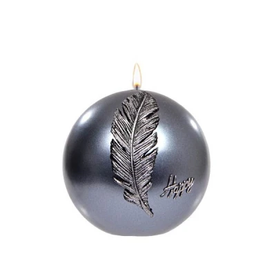 AD-ŚWIECA KULA K-4 FI100  PIÓRKO (HAPPY) METALIK SZARA