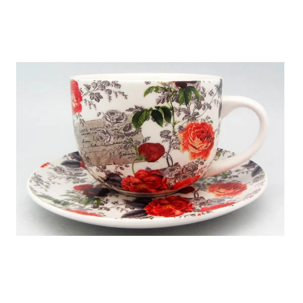 TOM-FILIŻANKA+SPODEK 500ML RÓŻA CU1-107
