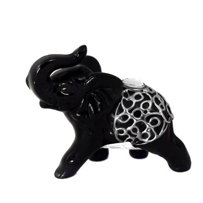 CER-SŁOŃ BIEGNĄCY MAŁY *DEKOR SREBRO-CZARNY* C149SC