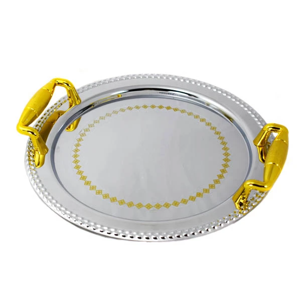 SZ-TACA NIERDZEWNA DEKOROWANA FI40CM Z UCHWYTAMI S180004A