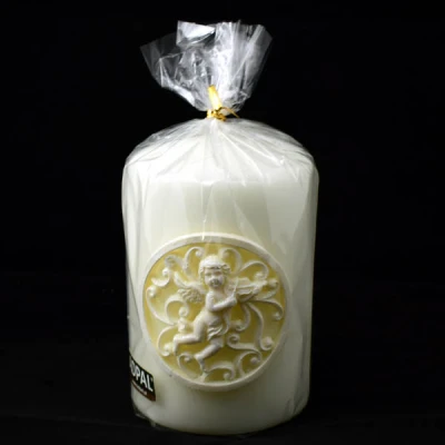 ADPAL-ŚWIECA PIEŃKOWA 150/100 *ANIOŁ ORNAMENT* MAT BIAŁA