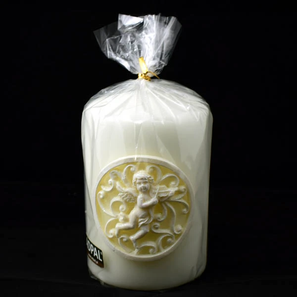 ADPAL-ŚWIECA PIEŃKOWA 150/100 *ANIOŁ ORNAMENT* MAT BIAŁA