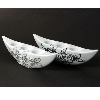 CERKAM-ŚWIECZNIK III ŁÓDKA *DECOR SZARY RÓŻA* C-379DR