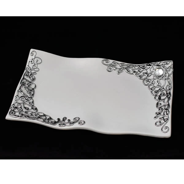 CER-PODSTAWKA FALOWANA PROSTOKĄTNA *DECOR SREBRO* C-641DS