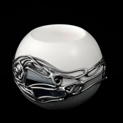 CER-ŚWIECZNIK KULA MAŁA*DECOR WITRAŻ 1/2 BROKAT BIAŁY* C-171-1/2W