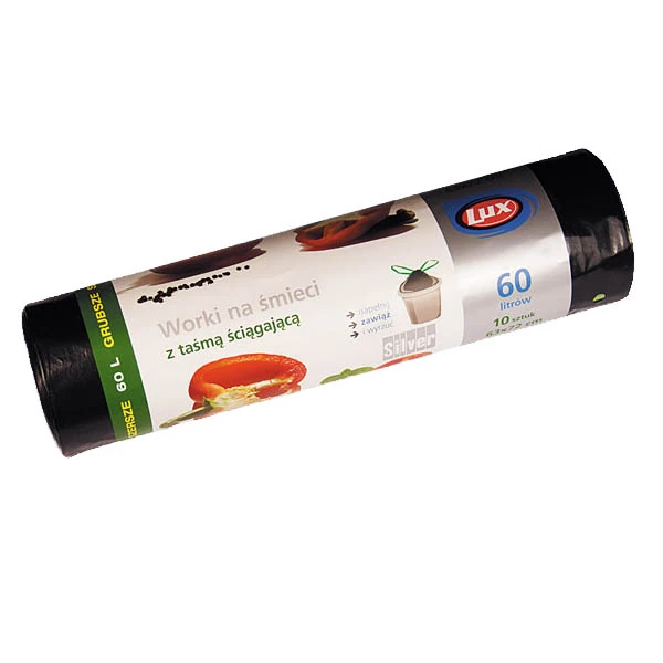 LUX-WORKI NA SMIECI 60L LDPE Z TAŚMĄ A'10 CZARNE