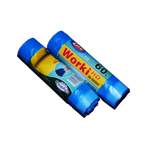 LUX-WORKI NA SMIECI 60L/10SZT  HDPE Z TAŚMĄ NIEBIESKIE
