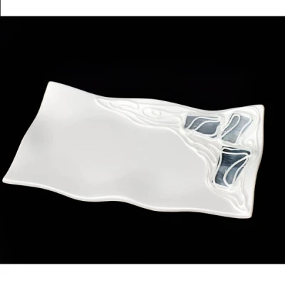 CER-PODSTAWKA FALOWANA PROSTOKĄT *DEKOR WITRAŻ BIAŁY* C-635W