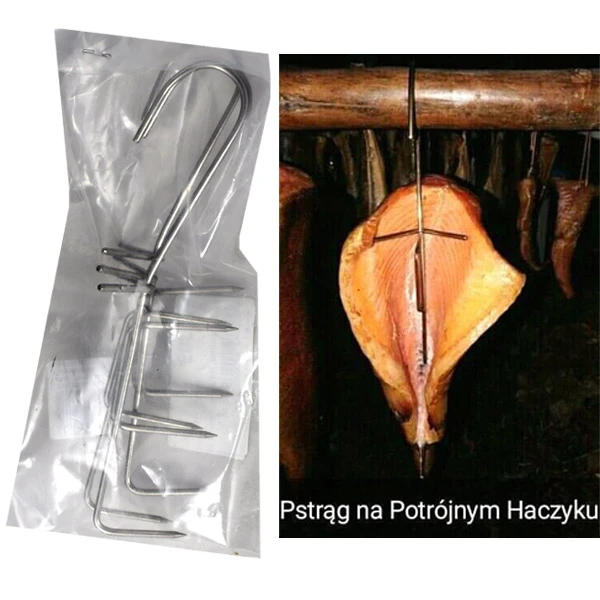 KPL. 3 HACZYKÓW NIERDZ. POTRÓJNYCH DO WĘDZENIA RYB 200X3MM