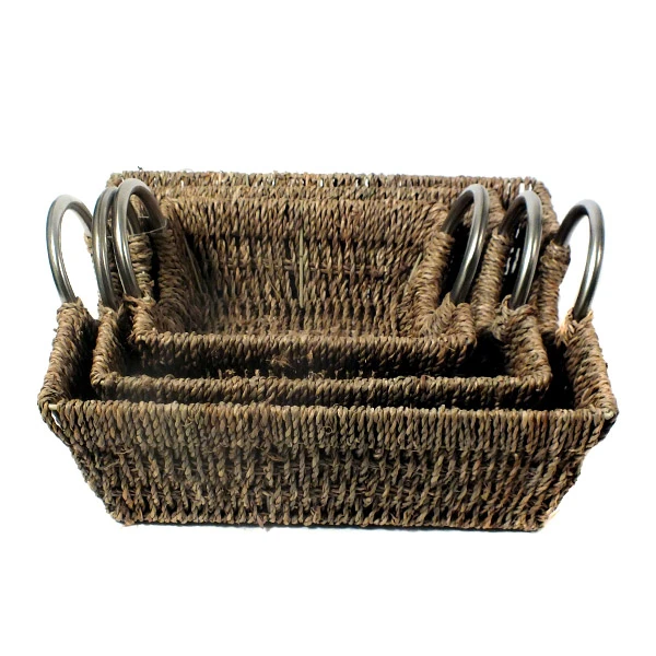 TRU-KPL. 3 KOSZY Z TRAWY *KWADRAT* METAL UCHWYTY 20-2408A