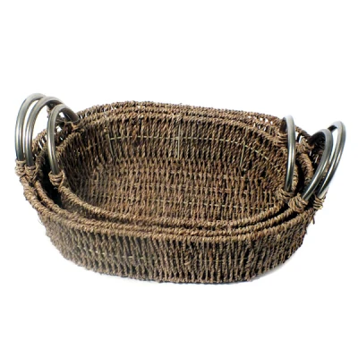 TRU-KPL. 3 KOSZY Z TRAWY *OWAL* METAL UCHWYTY 20-2408B