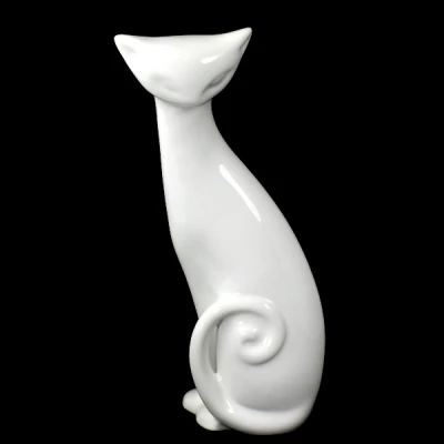 CER-KOT Z OGONKIEM DUŻY *SZKLIWO BIAŁE* C-395SZB