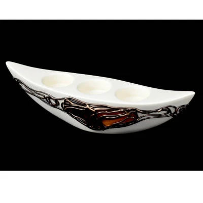 CERKAM-ŚWIECZNIK III ŁÓDKA *WITRAŻ-KREM* C-379W