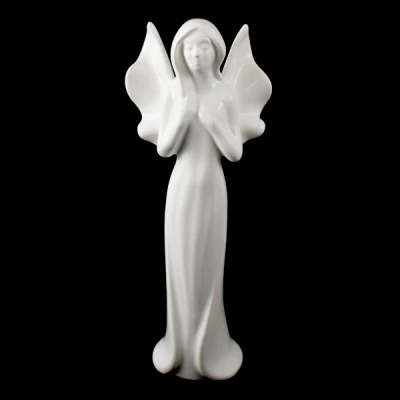 CER-ANIOŁ ROMA FALOWANE SKRZYDŁA *SZKLIWO BIAŁE* C-696SZB