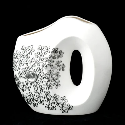 CERKAM-WAZON MAŁY PŁASKI Z OTWOREM *DECOR SREBRNY* C-366DS