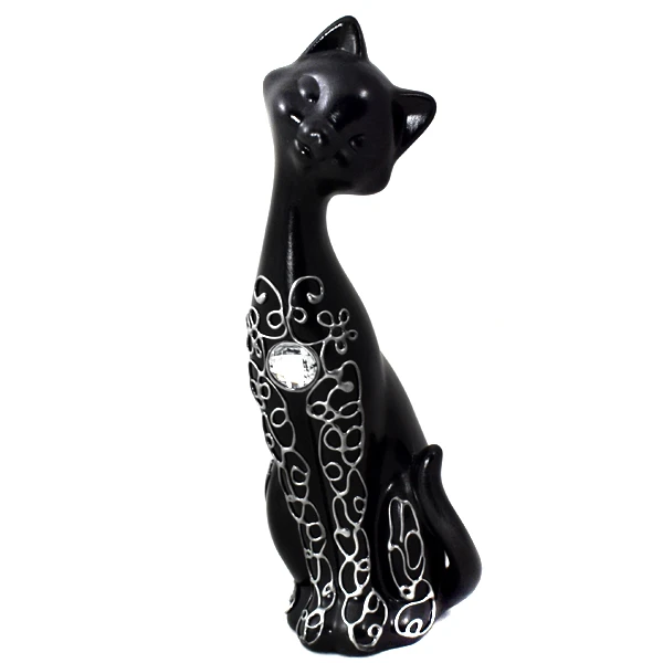 CER-KOT SMUKŁY DUŻY *DEKOR SREBRO-CZARNY* C-032SC