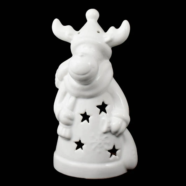 CER-ŁOŚ W CZAPCE Z GWIAZDKAMI *SZKLIWO BIAŁE* C-891SZB