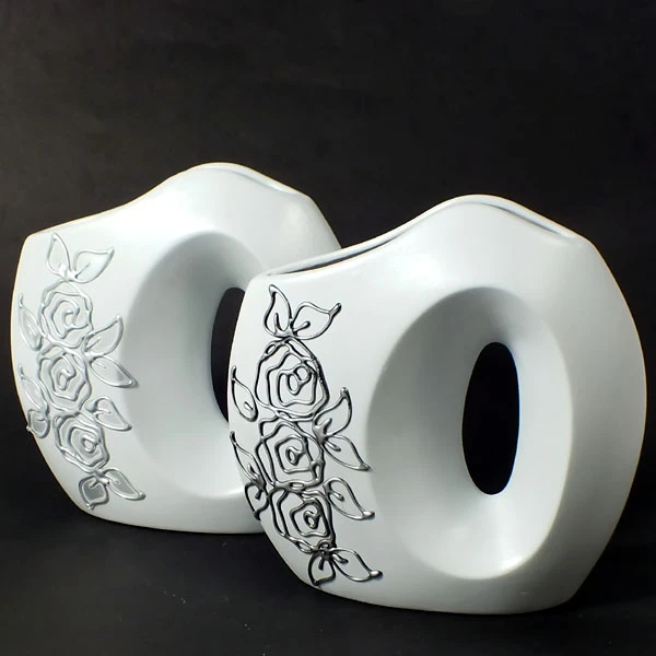 CER-WAZON MAŁY PŁASKI Z OTWOREM *DECOR SZARY RÓŻA* C-366DSZ