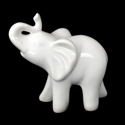 CER-SŁOŃ Z TRĄBKĄ DUŻY  *SZKLIWO BIAŁE* C-939SZB