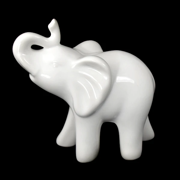 CER-SŁOŃ Z TRĄBKĄ DUŻY  *SZKLIWO BIAŁE* C-939SZB