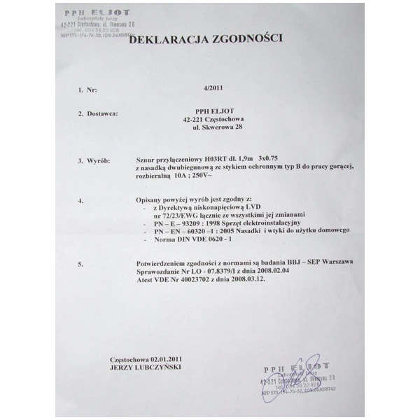 ELJOT-SZNUR PRZYŁĄCZENIOWY POJEDYNCZY 1,9M