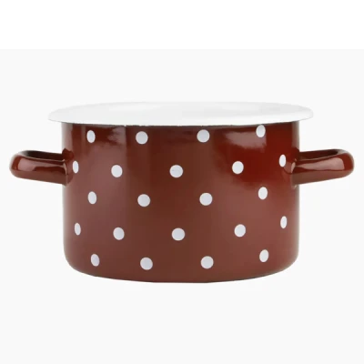 RYB-GARNEK EMALIOWANY 16CM 2L BORDOWY KROPKI BIAŁE 1610