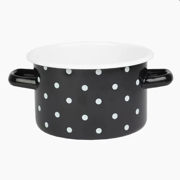 RYB-GARNEK EMALIOWANY 16CM 2L CZARNY KROPKI BIAŁE 1610