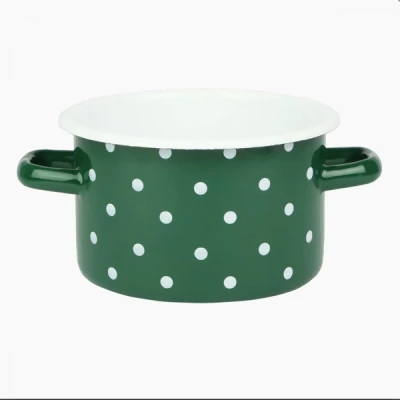 RYB-GARNEK EMALIOWANY 16CM 2L SZMARAGDOWY KROPKI BIAŁE 1610